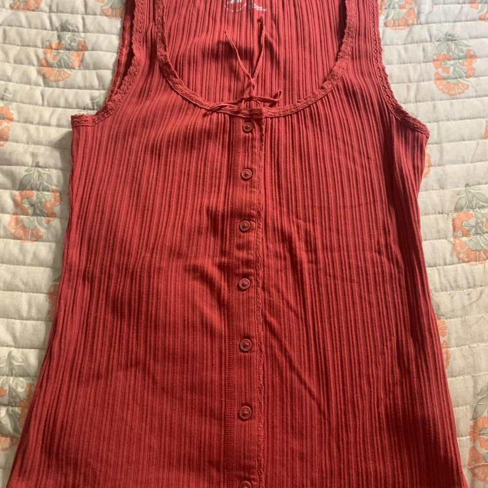 American Eagle Outfitters Ribbed Red Sleeveless Tank Top